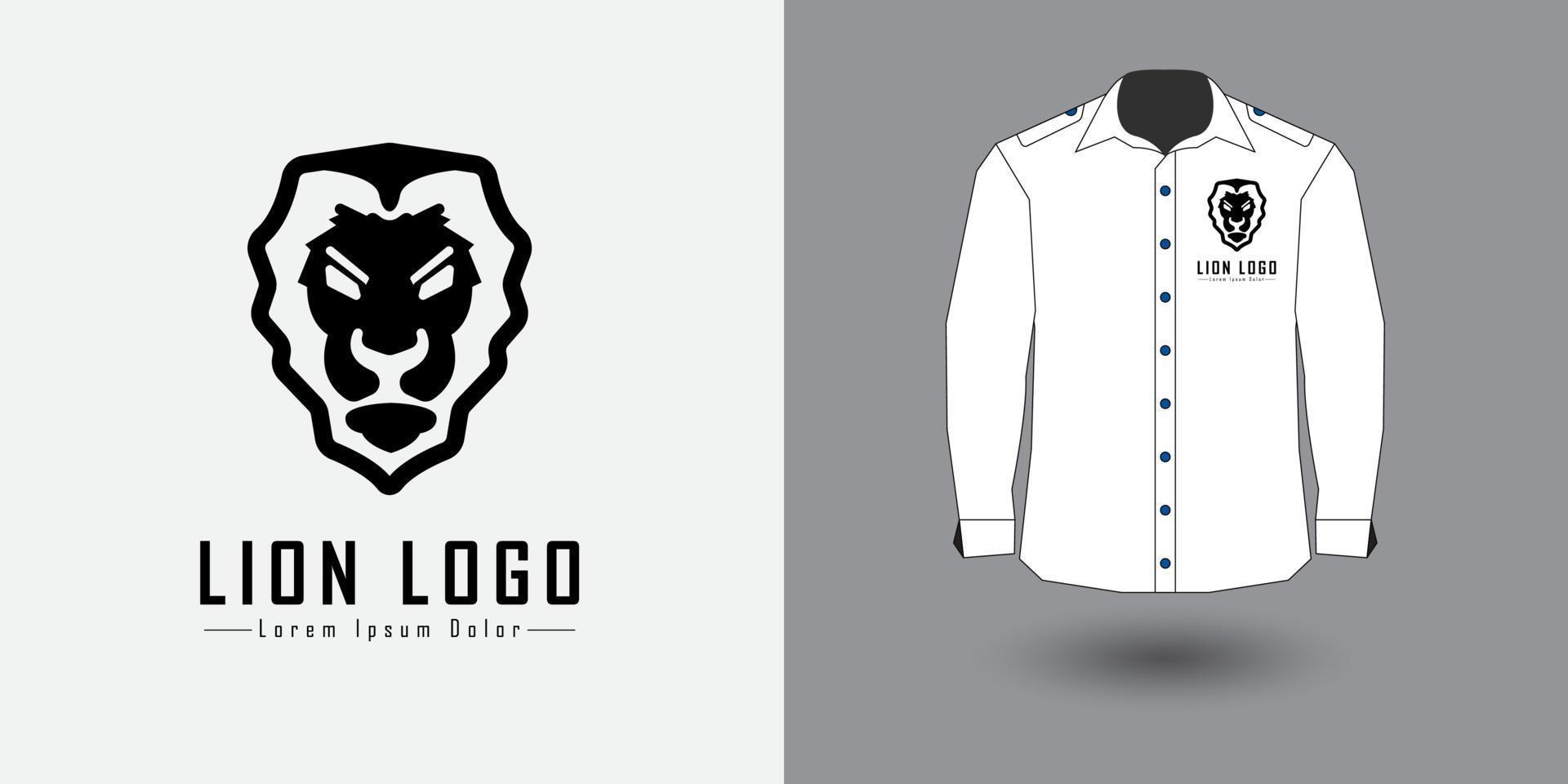 re di il giungla Leone testa logo design. il Leone animale simbolo è elegante e semplice. tribale tatuaggio design con bianca camicia modello adatto per lusso marca identità e logo genere. vettore design