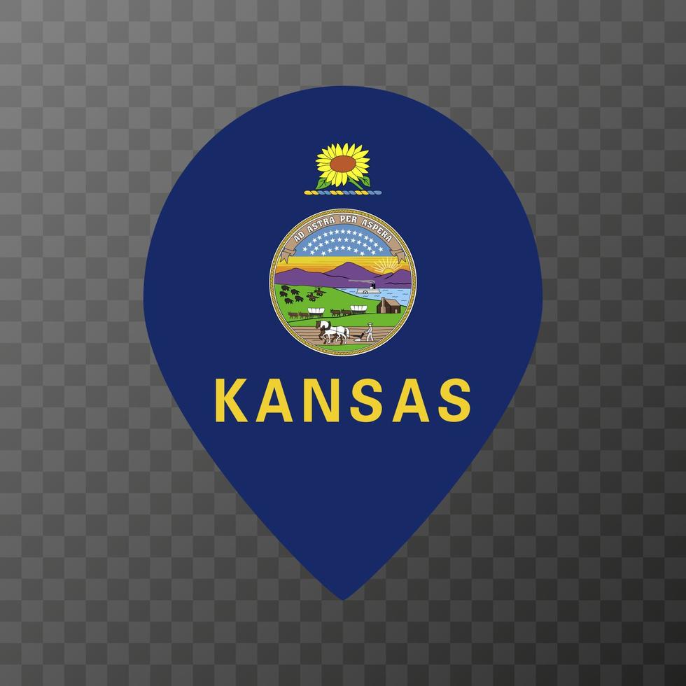 carta geografica pointer con bandiera Kansas stato. vettore illustrazione.