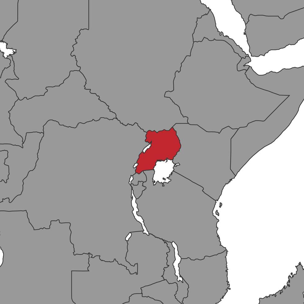 Uganda su mondo carta geografica. vettore illustrazione.