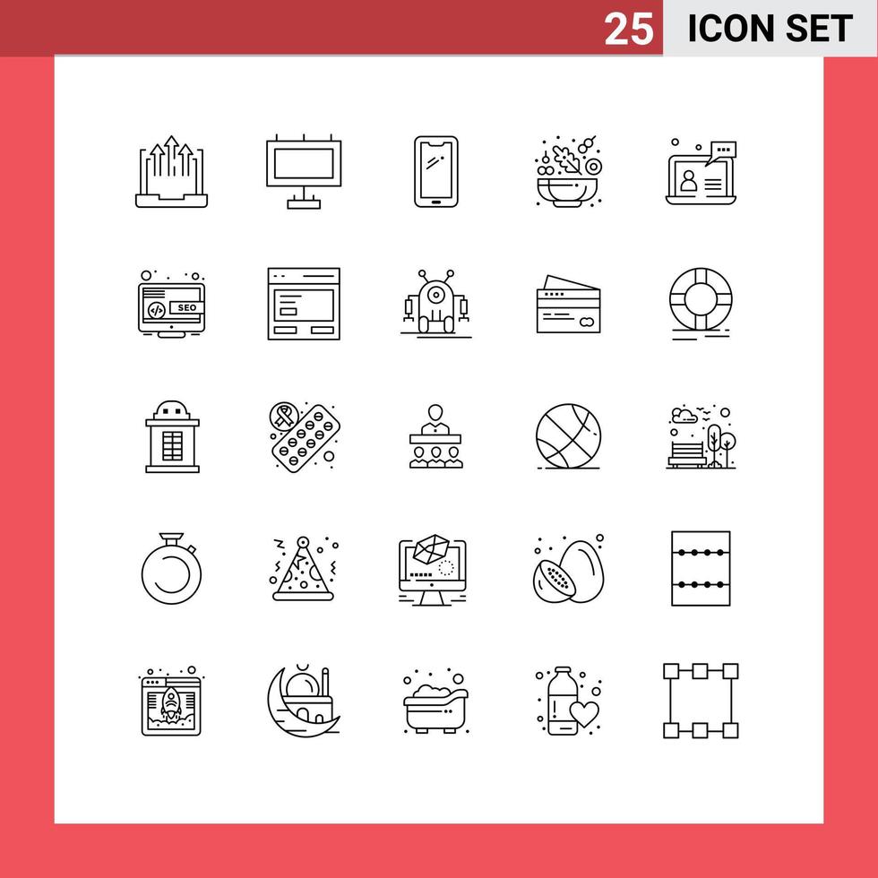 25 linea concetto per siti web mobile e applicazioni Chiacchierare insalata Telefono lattuga i phone modificabile vettore design elementi