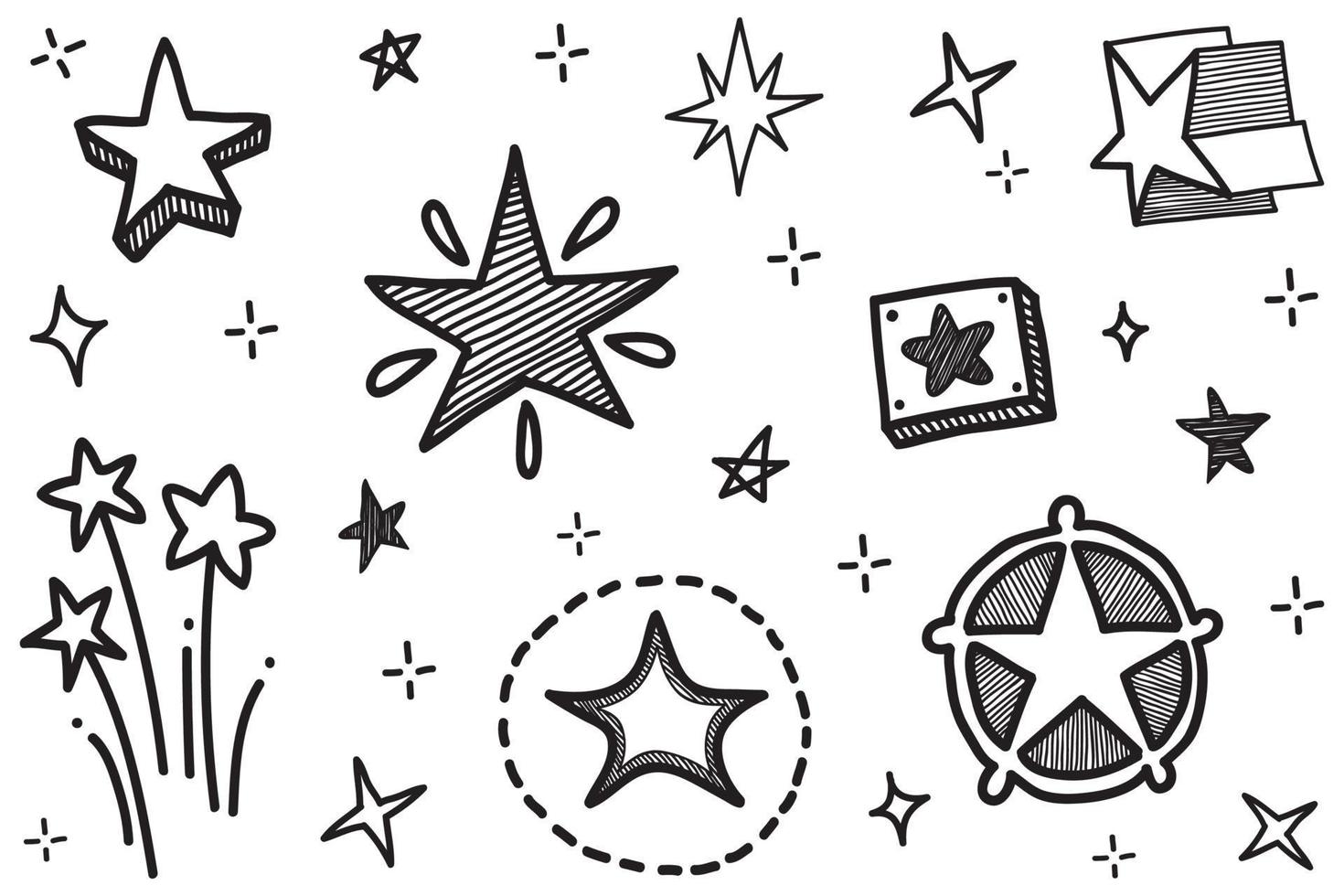 set di stelle doodle disegnate a mano nere isolate su sfondo bianco. vettore