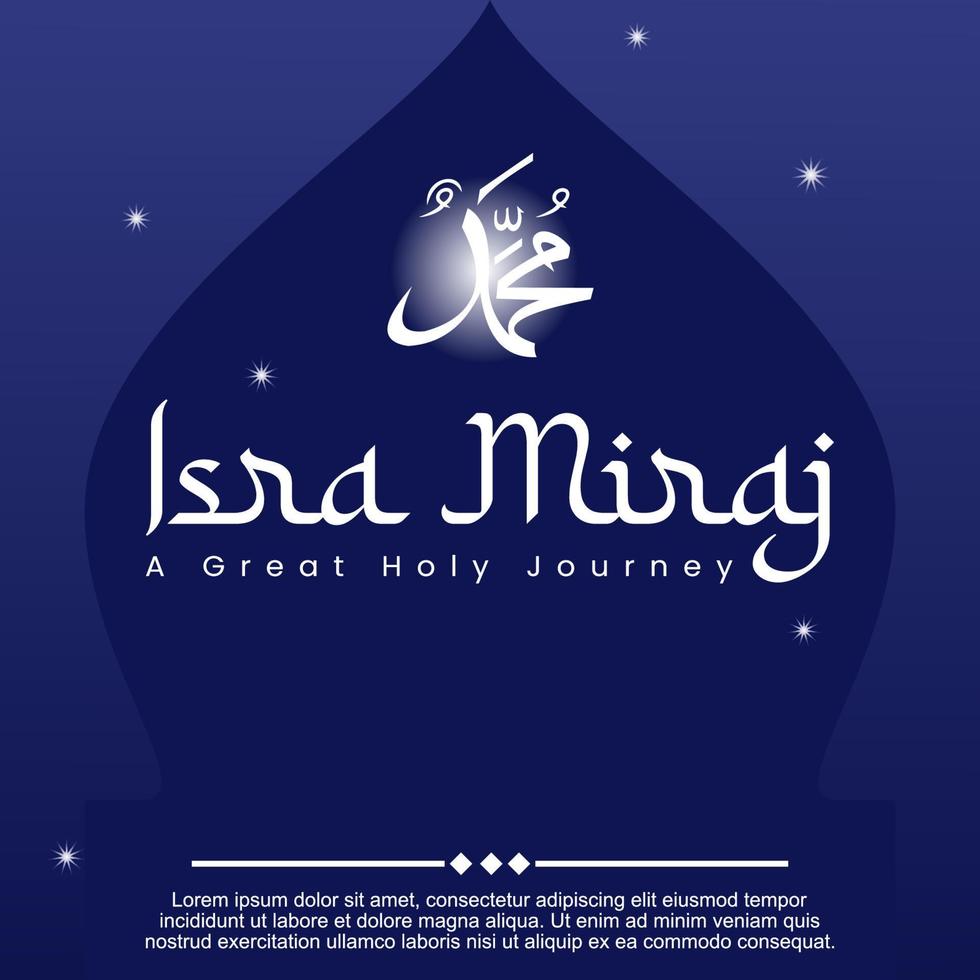 Isra Miraj il grande santo notte viaggio profeta maometto. minimalista piatto illustrazione stile piazza bandiera vettore