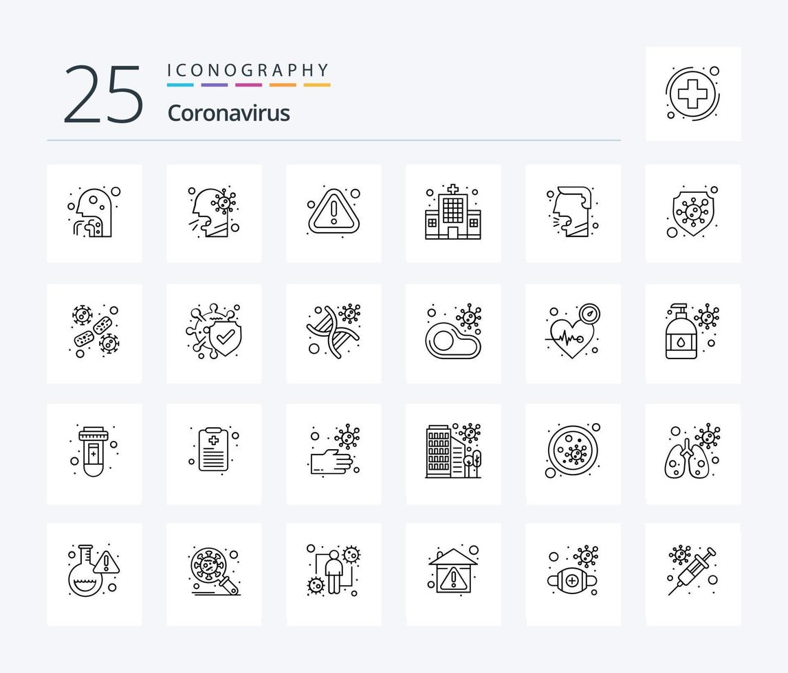 coronavirus 25 linea icona imballare Compreso scudo. protezione. Salute cura. assistenza sanitaria. tosse vettore
