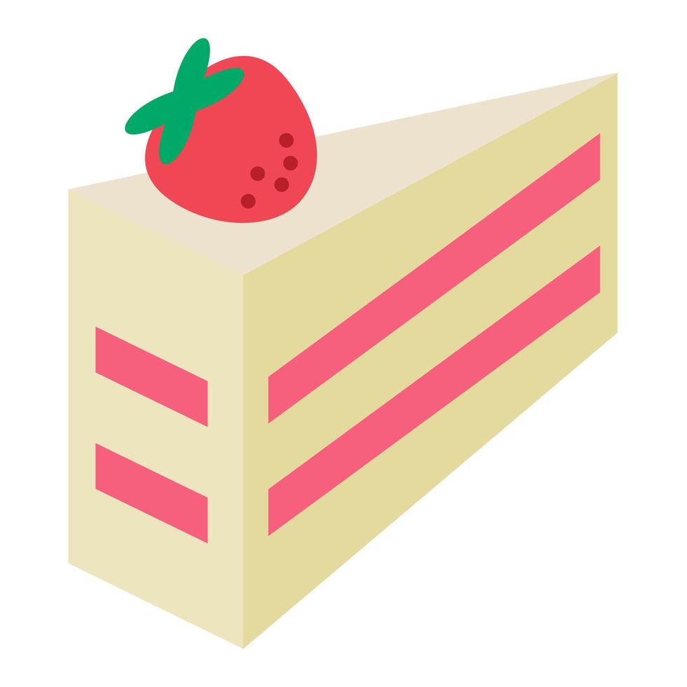 carino triangolo pezzo di compleanno torta fette con fragola guarnizione. compleanno festa elemento. isolato su bianca sfondo, piatto disegno, eps10 vettore