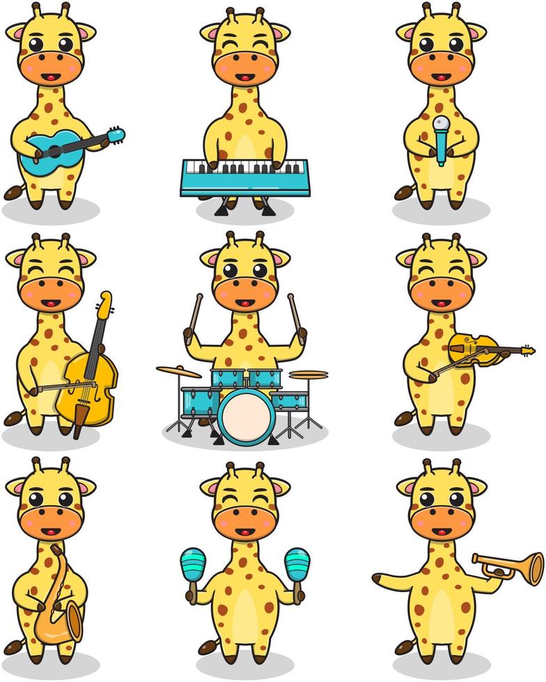 vettore illustrazione di carino giraffa giocando musica strumenti. impostato di carino giraffa personaggi. cartone animato animale giocare musica. animali musicisti.