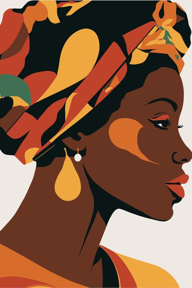 nero africano americano donna con Riccio capelli parete arte matisse stile vettore
