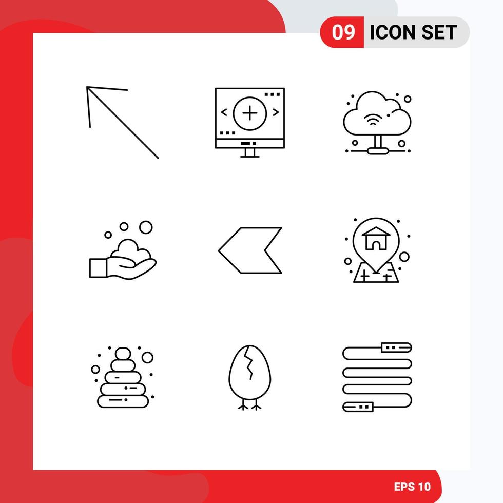impostato di 9 commerciale lineamenti imballare per sinistra freccia nube lavare mano modificabile vettore design elementi