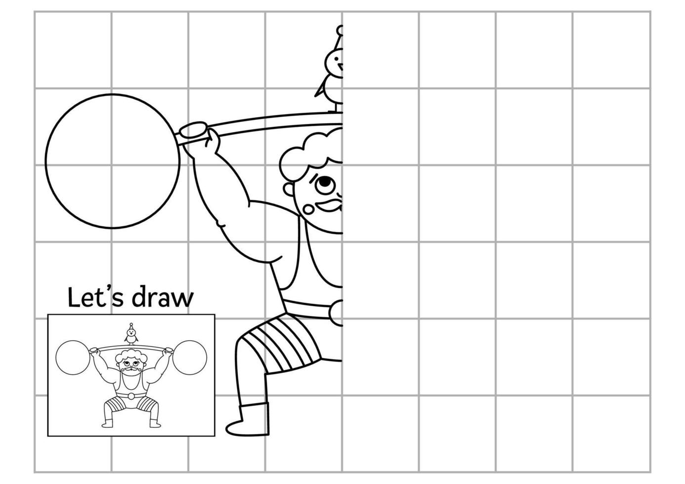 completare il atleta immagine. vettore circo simmetrico disegno pratica foglio di lavoro. stampabile nero e bianca attività per prescolastico bambini. copia il immagine divertimento Festival a tema gioco