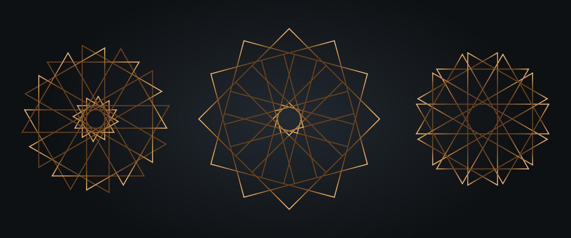 impostato oro sacro mandala, lussuoso astratto geometrico d'oro cerchio mandala logo concetto vettore impostato gruppi, sacro geometria isolato su nero sfondo