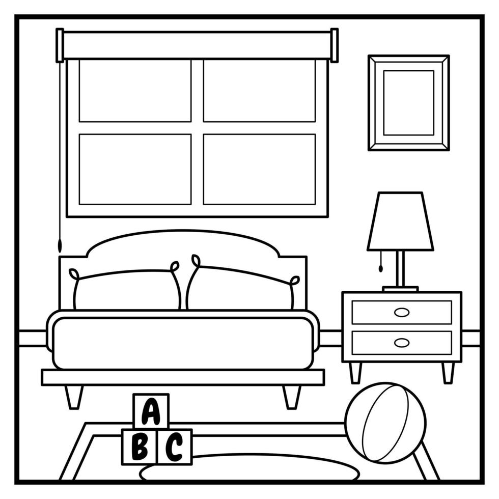 colorazione pagina di capretto Camera da letto vettore