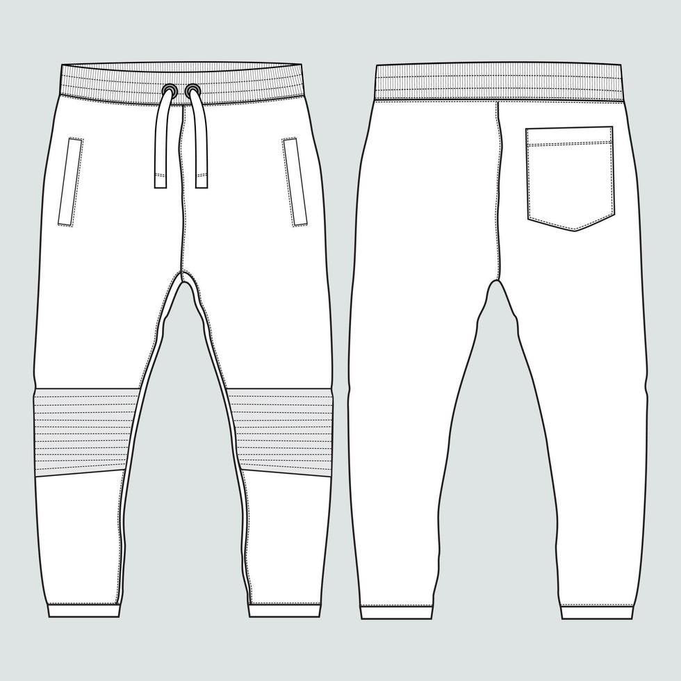 vello tessuto jogger pantaloni della tuta tecnico moda piatto schizzo vettore illustrazione modello davanti e indietro visualizzazioni.