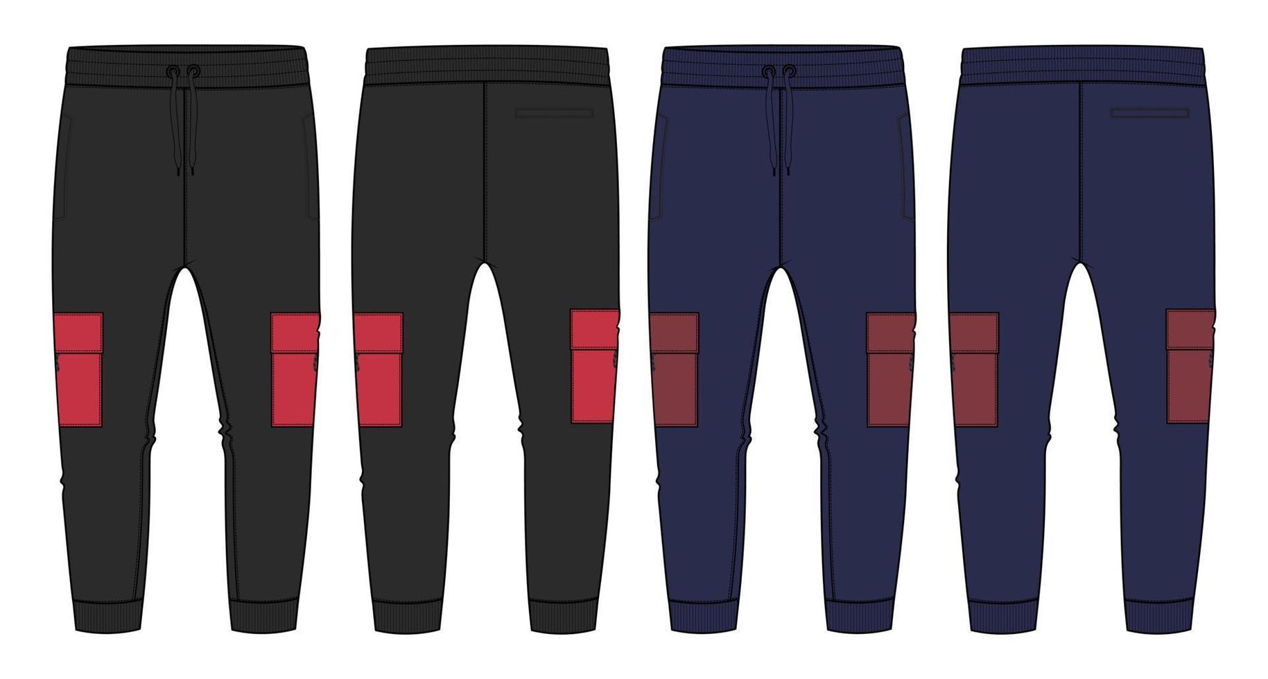 vello tessuto jogger pantaloni della tuta tecnico moda piatto schizzo vettore illustrazione modello davanti e indietro visualizzazioni.