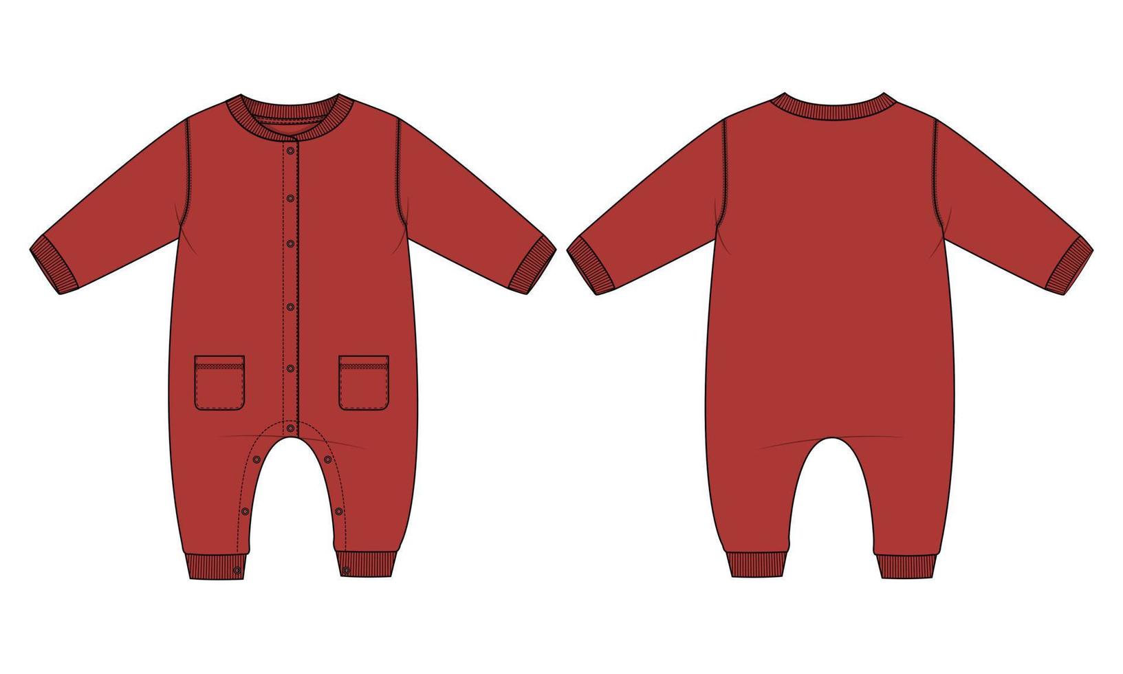 bambino body pagliaccetto tecnico moda piatto schizzo vettore illustrazione modello davanti e indietro visualizzazioni