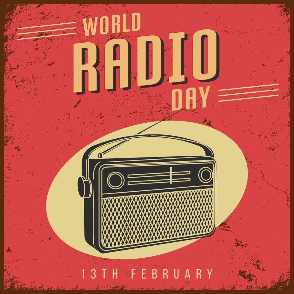 mondo Radio giorno sfondo nel Vintage ▾ stile con grunge textures e Radio illustrazione vettore