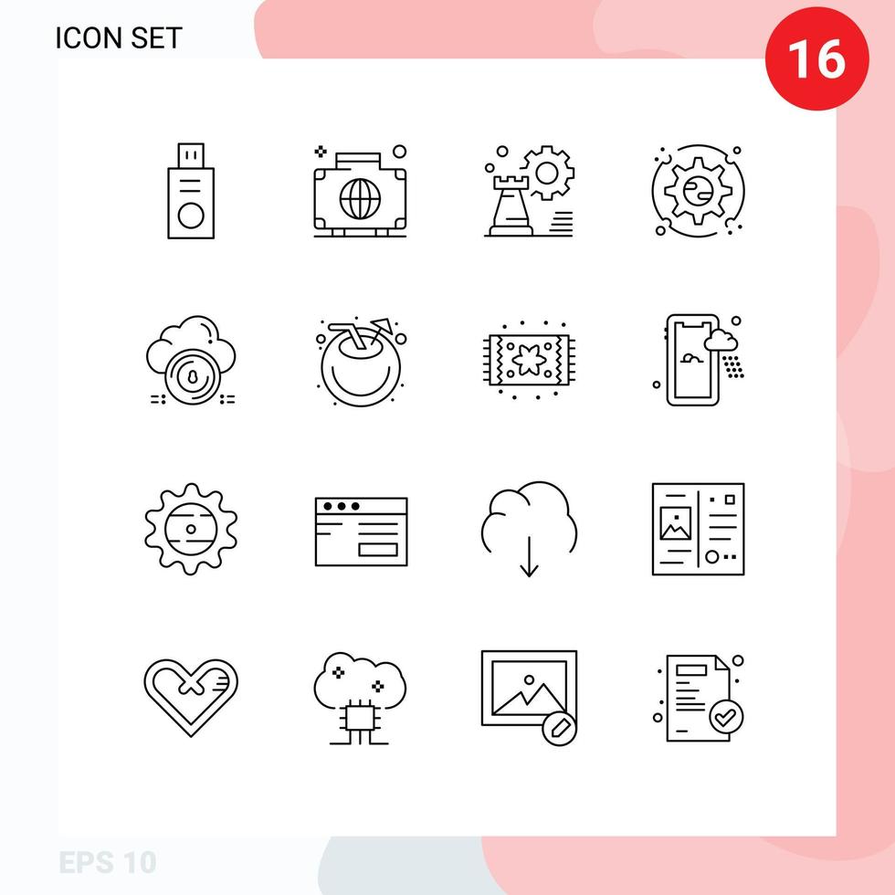 schema imballare di 16 universale simboli di sicuro impostare strategia ambientazione config modificabile vettore design elementi
