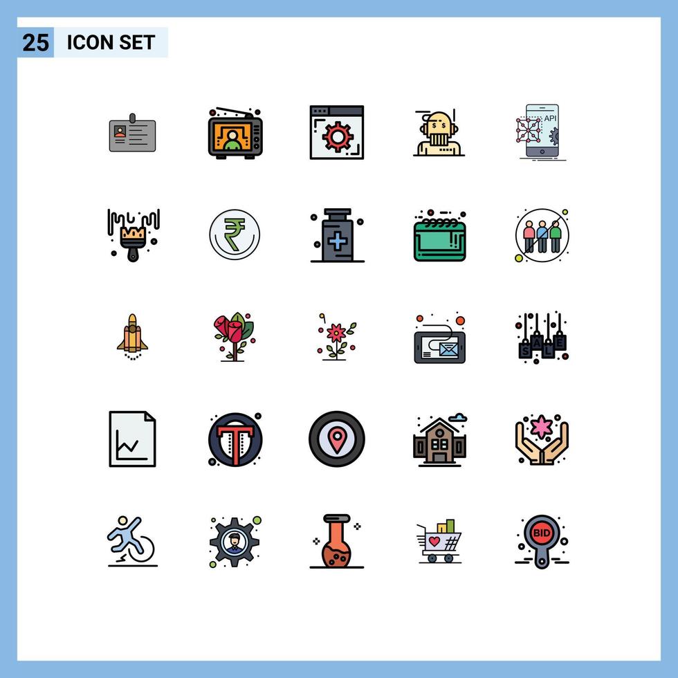 mobile interfaccia pieno linea piatto colore impostato di 25 pittogrammi di consulente robo consulente televisione pagina web Internet modificabile vettore design elementi