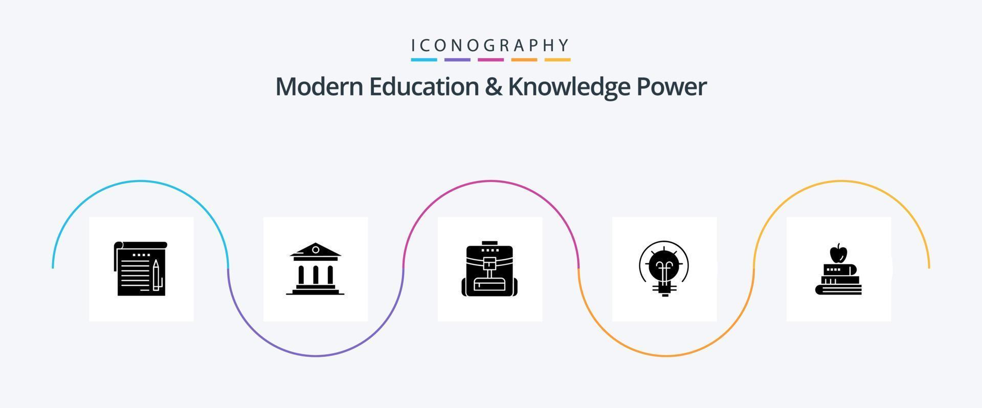 moderno formazione scolastica e conoscenza energia glifo 5 icona imballare Compreso penna. soluzione. Borsa. idea. lampadina vettore