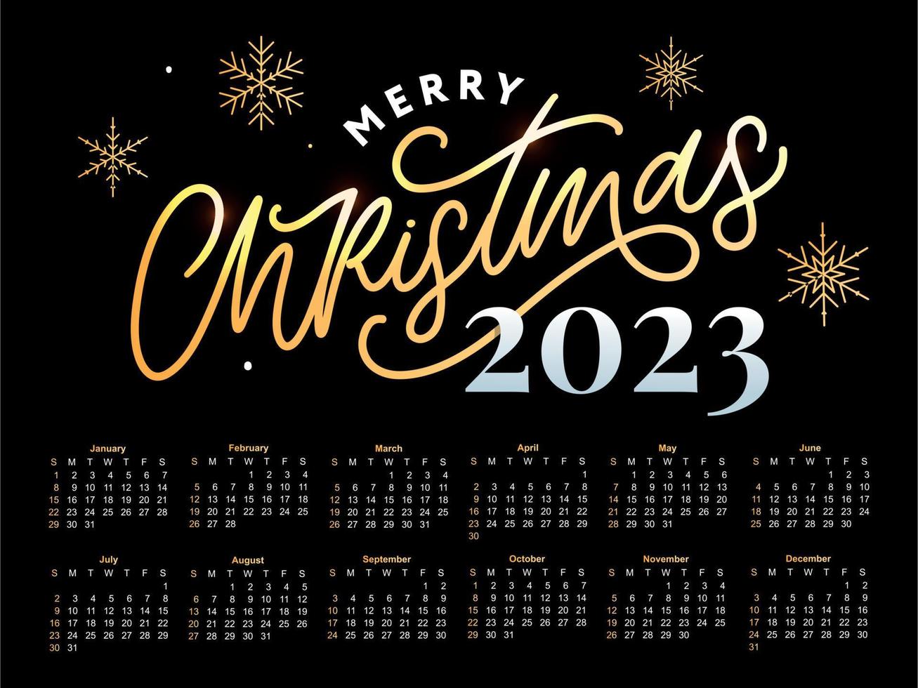 2023 calendario anno vettore illustrazione. il settimana inizia su domenica. Natale i fiocchi di neve calendario 2023 modello. calendario design Domenica nel rosso colori. vettore