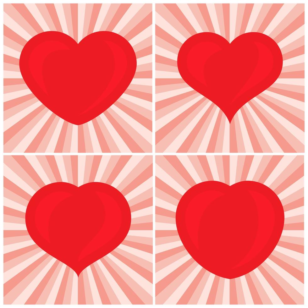 impostato di quattro grande rosso cuori. romantico amore simbolo di San Valentino giorno. vettore illustrazione.