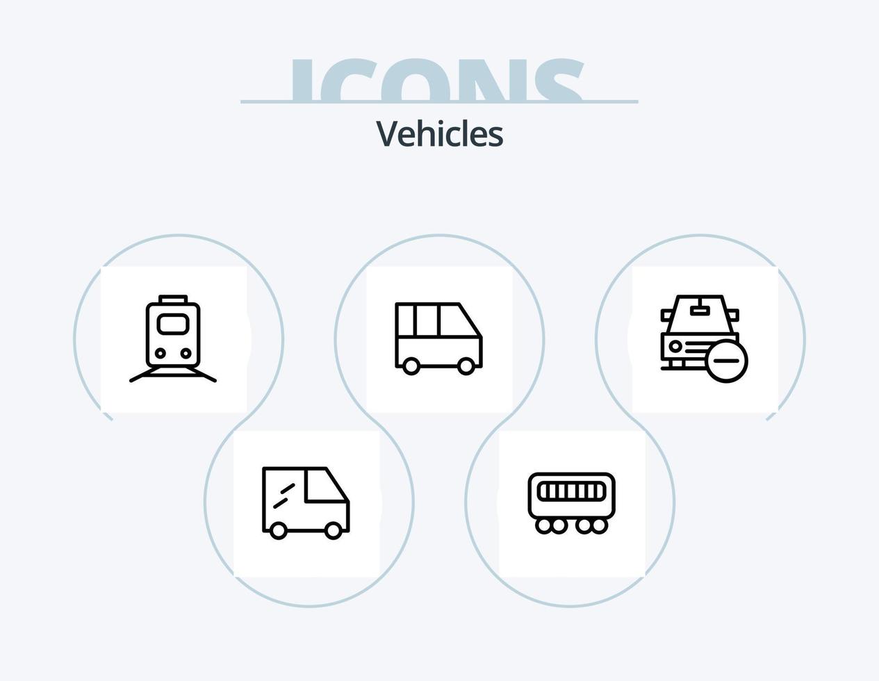 veicoli linea icona imballare 5 icona design. bicicletta. trasporto. costruzione. treno. rotaia vettore