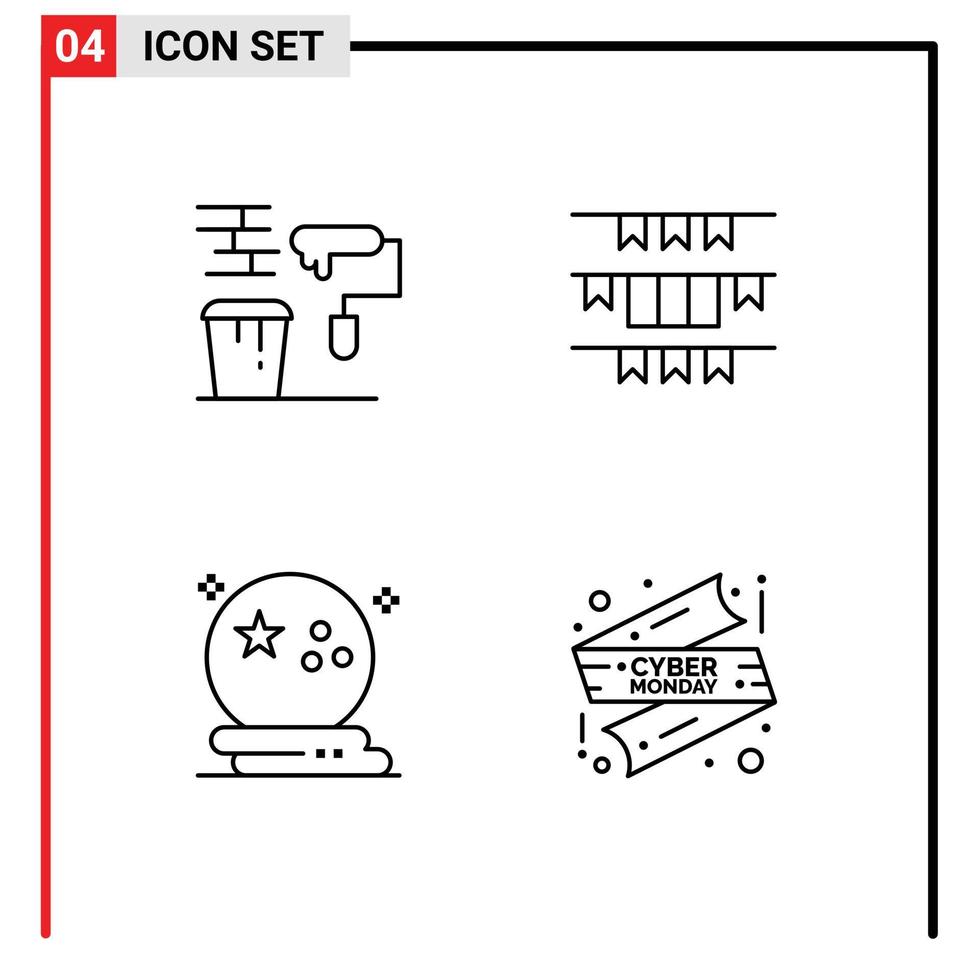 azione vettore icona imballare di 4 linea segni e simboli per spazzola irlandesi rullo bandiera Halloween modificabile vettore design elementi