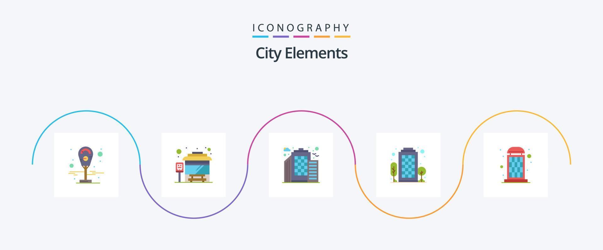 città elementi piatto 5 icona imballare Compreso chiamata. scatola. città. cabina. Casa vettore