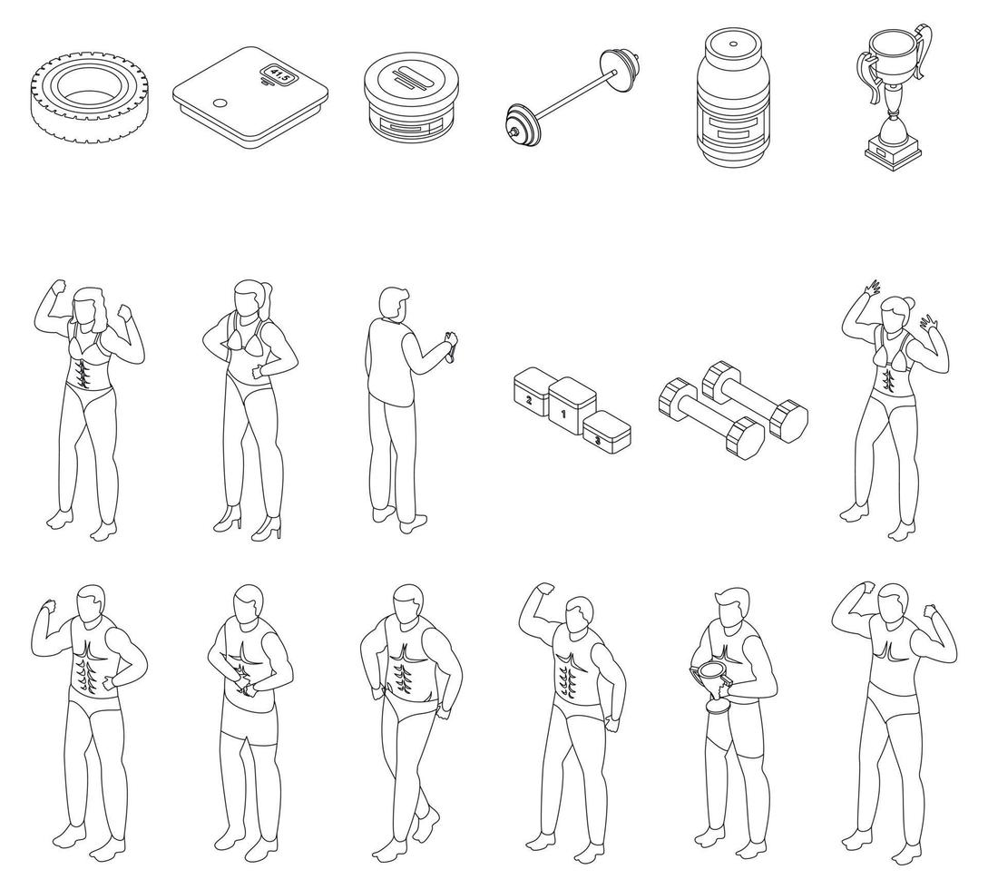 bodybuilding icone impostato vettore schema