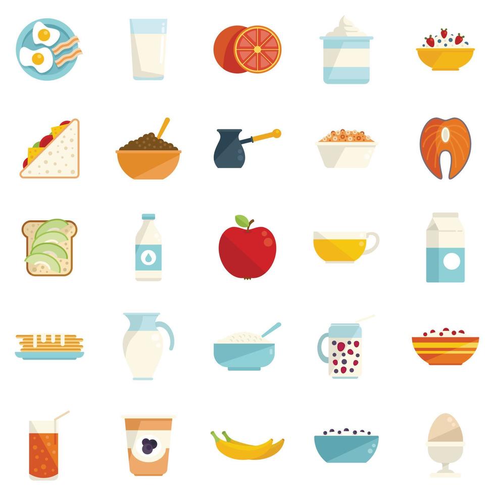icone per la colazione sana impostate vettore piatto. cibo proteico