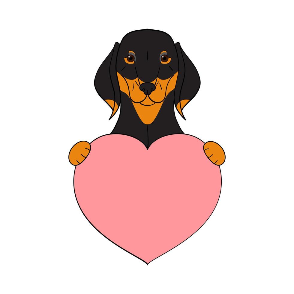 carino cartone animato cane Tenere il suo cuore nel il suo zampe. San Valentino giorno saluto carta con spazio per testo. design per invito, carta, volantino, opuscolo, striscione. poco animali domestici nel amore. un' dichiarazione di amore vettore