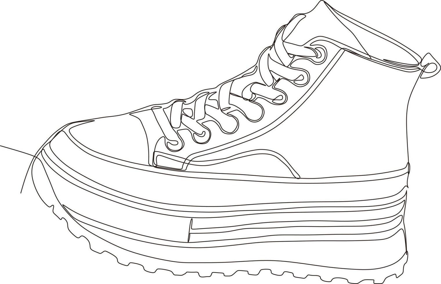 continuo linea arte disegno di scarpe nel nero e bianca vettore