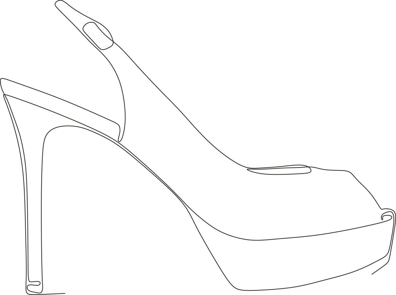 continuo linea arte disegno di Da donna sandali con alto tacchi nel nero e bianca vettore