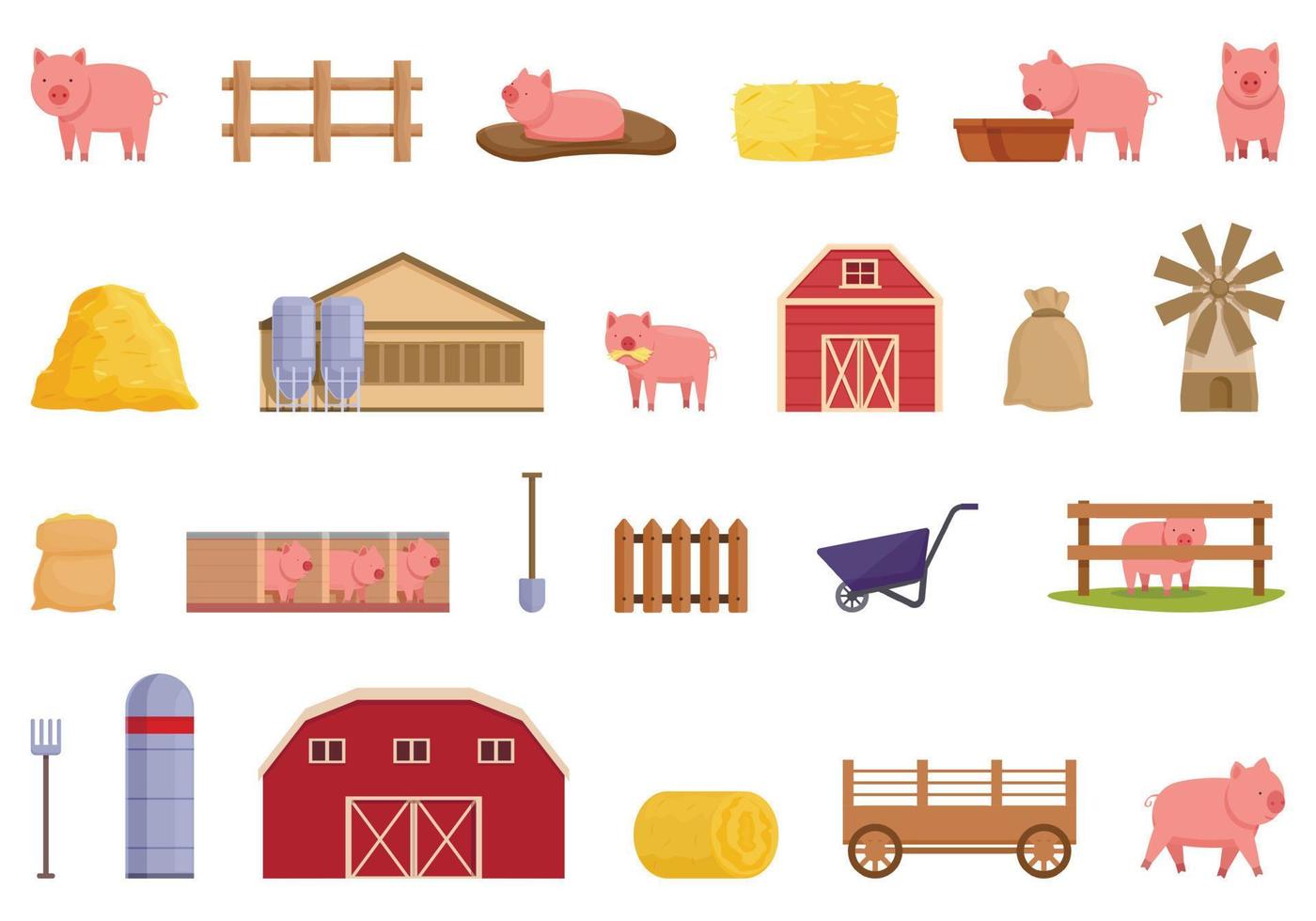 maiale azienda agricola icone impostato cartone animato vettore. Maiale animale vettore