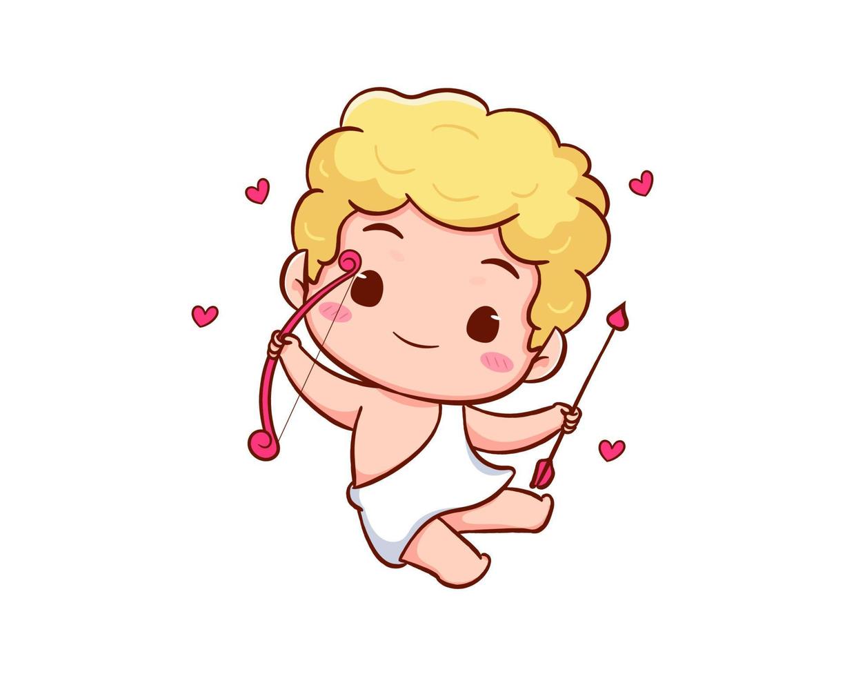 carino adorabile Cupido cartone animato carattere. amur bambini, poco angeli o Dio Eros. san valentino giorno concetto design. adorabile angelo nel amore. kawaii chibi vettore carattere. isolato bianca sfondo.