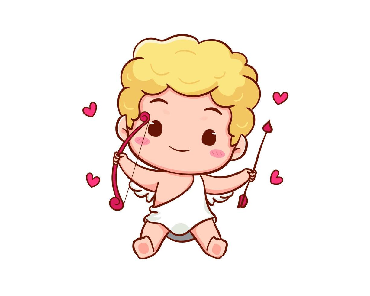 carino adorabile Cupido cartone animato carattere. amur bambini, poco angeli o Dio Eros. san valentino giorno concetto design. adorabile angelo nel amore. kawaii chibi vettore carattere. isolato bianca sfondo.