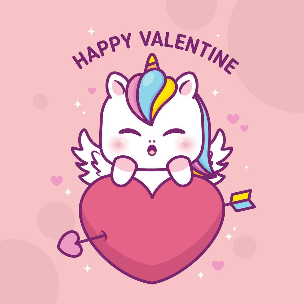 carino san valentino giorno con unicorno illustrazione vettore