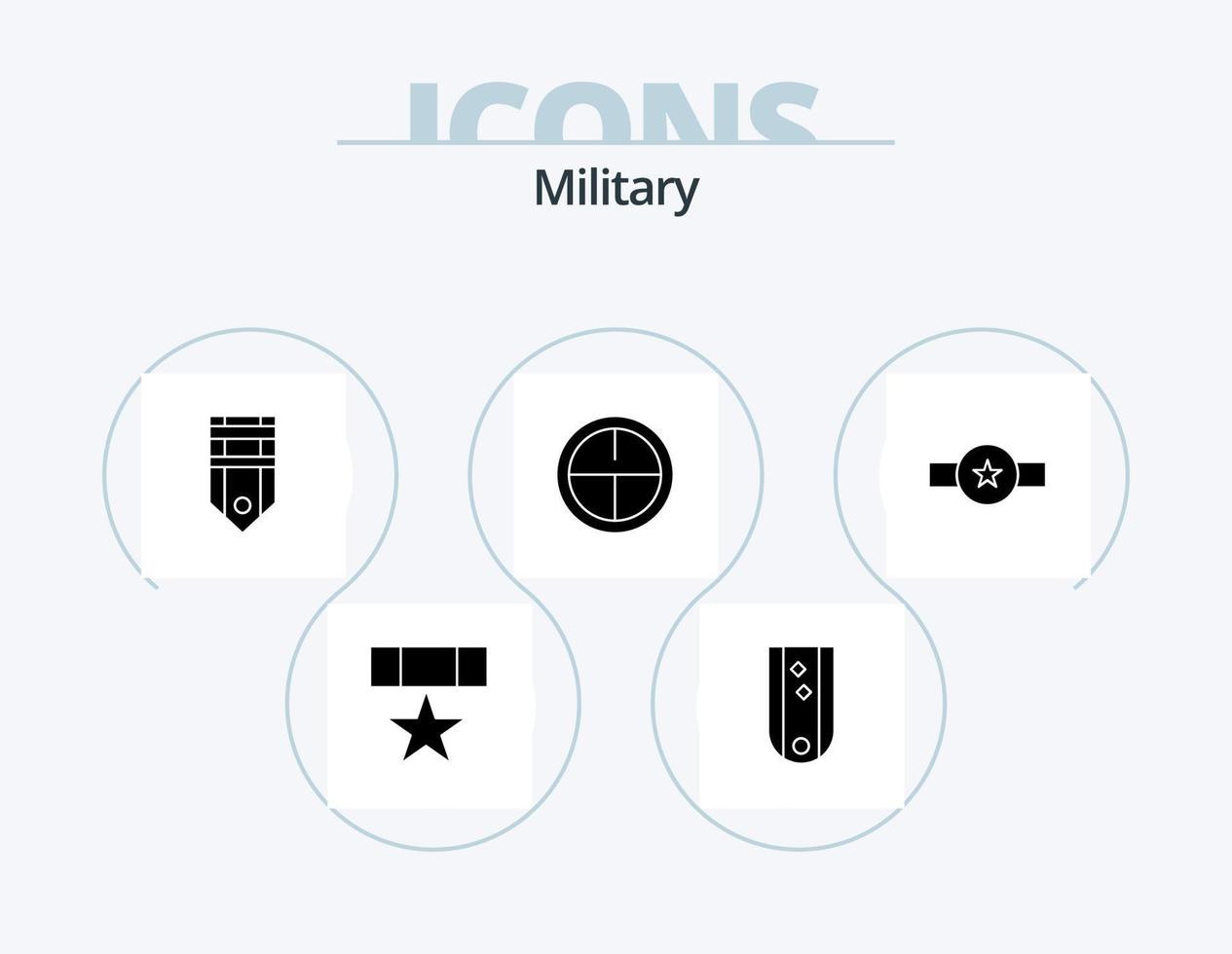 militare glifo icona imballare 5 icona design. militare. esercito. rango. etichetta. rango vettore