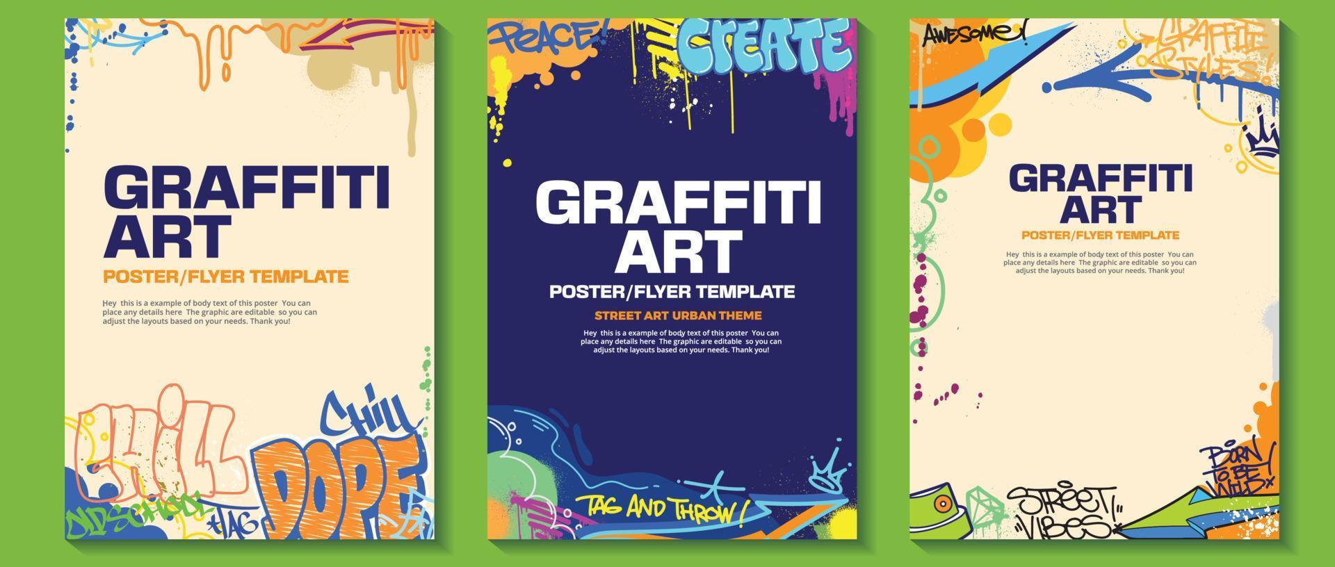 moderno graffiti arte manifesto o aviatore design con colorato tag, gettare su. disegnato a mano astratto graffiti illustrazione vettore nel strada arte tema