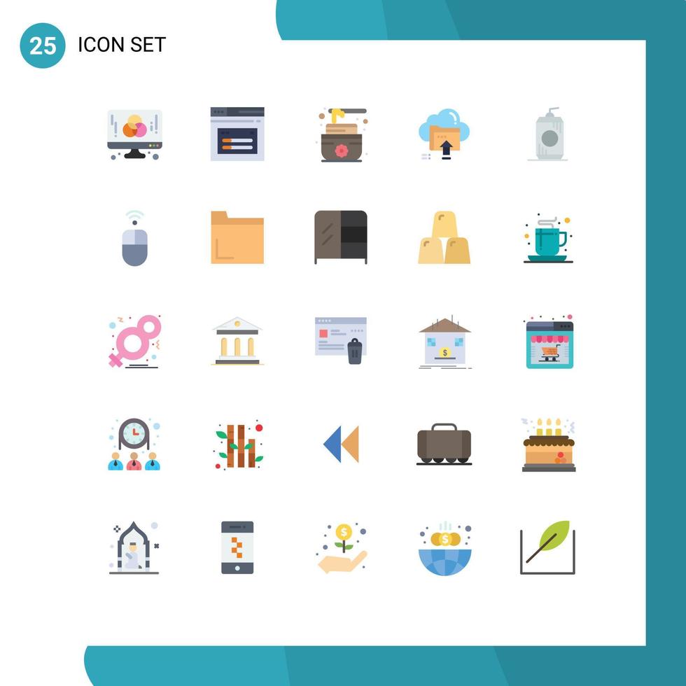 25 universale piatto colori impostato per ragnatela e mobile applicazioni bottiglia nube sito web su caricare modificabile vettore design elementi