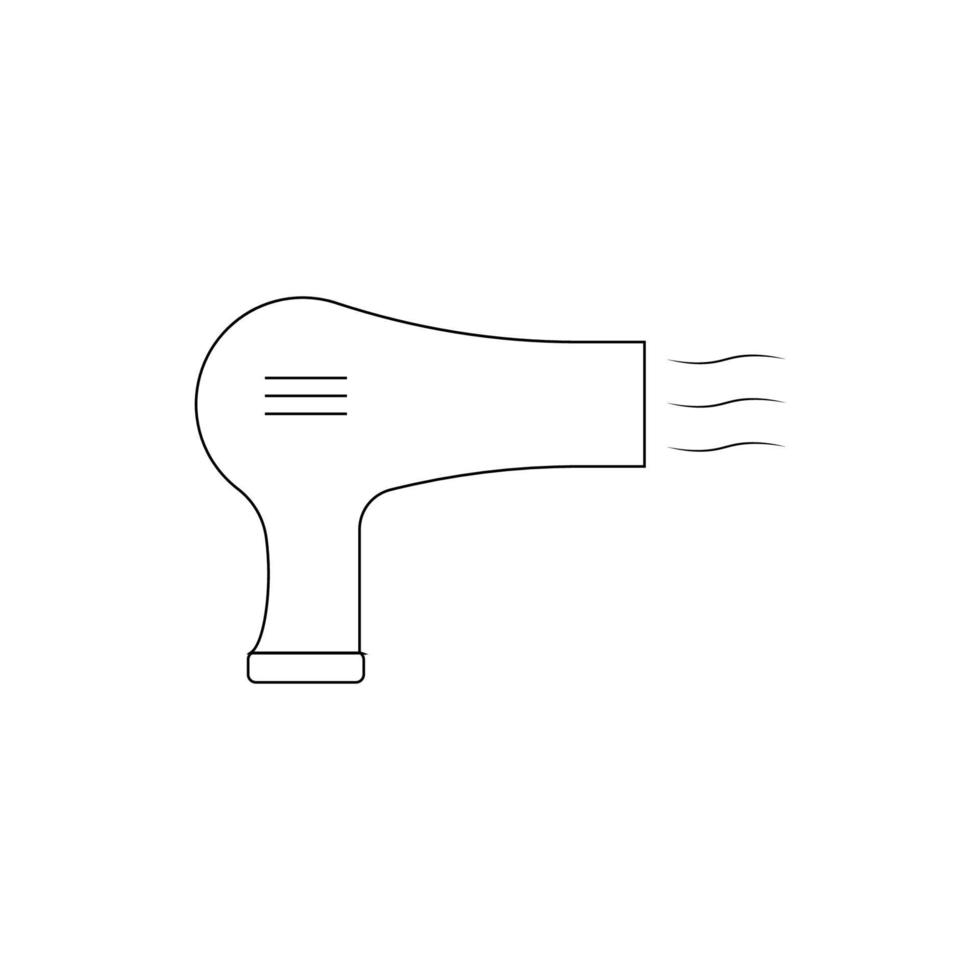 asciugatrice capelli icona, asciugacapelli con soffio aria, uso apparecchio, magro linea ragnatela simbolo su bianca sfondo vettore
