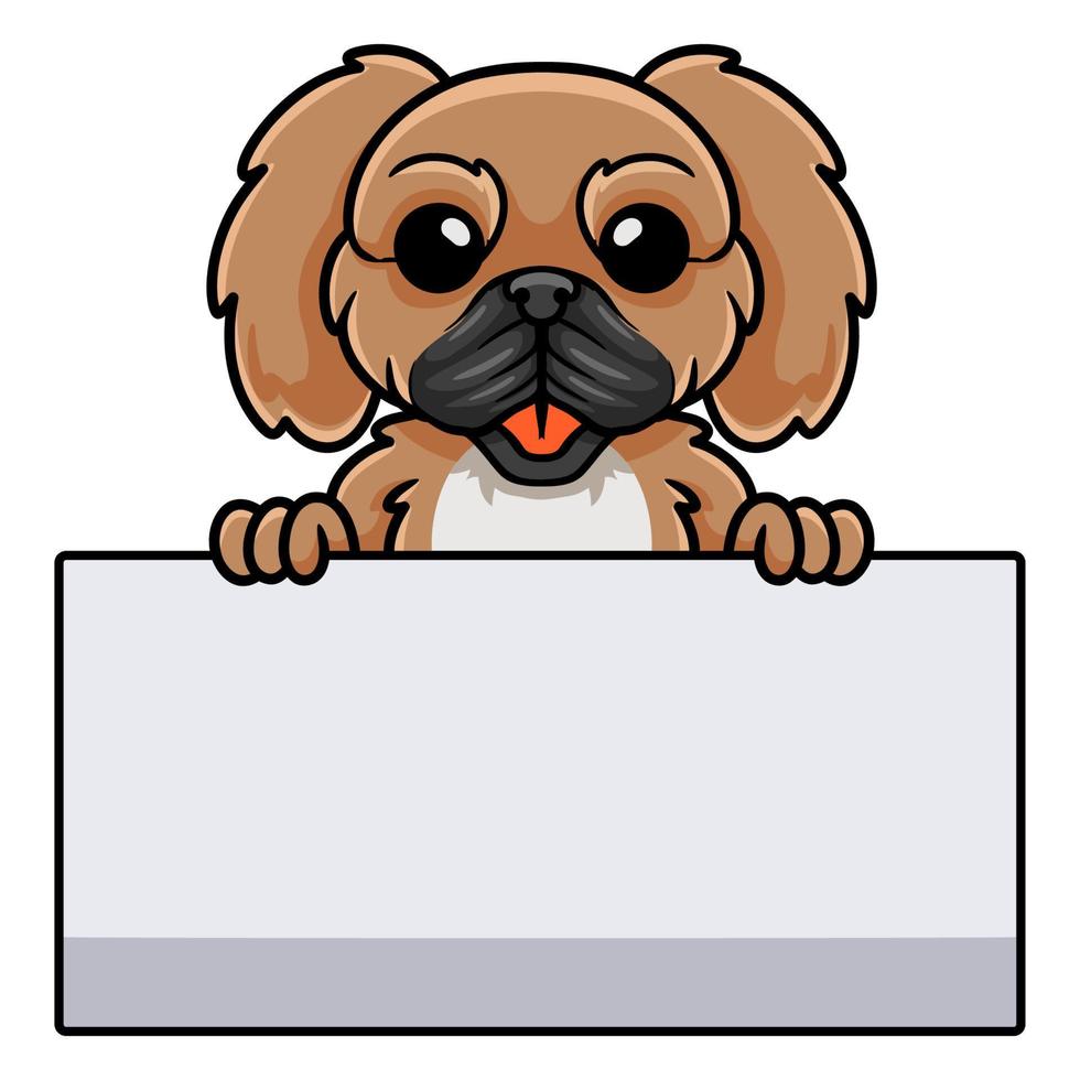 carino poco pekingese cane cartone animato Tenere vuoto cartello vettore