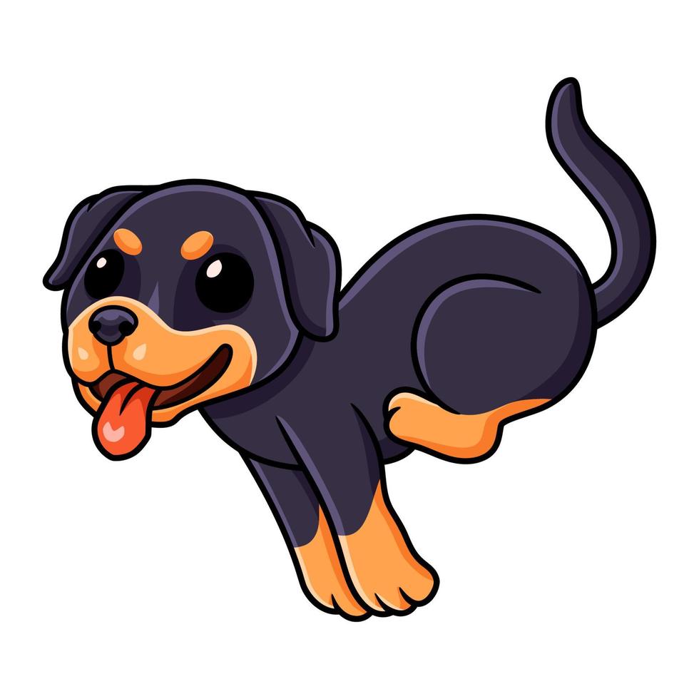 carino poco rottweiler cane cartone animato in esecuzione vettore