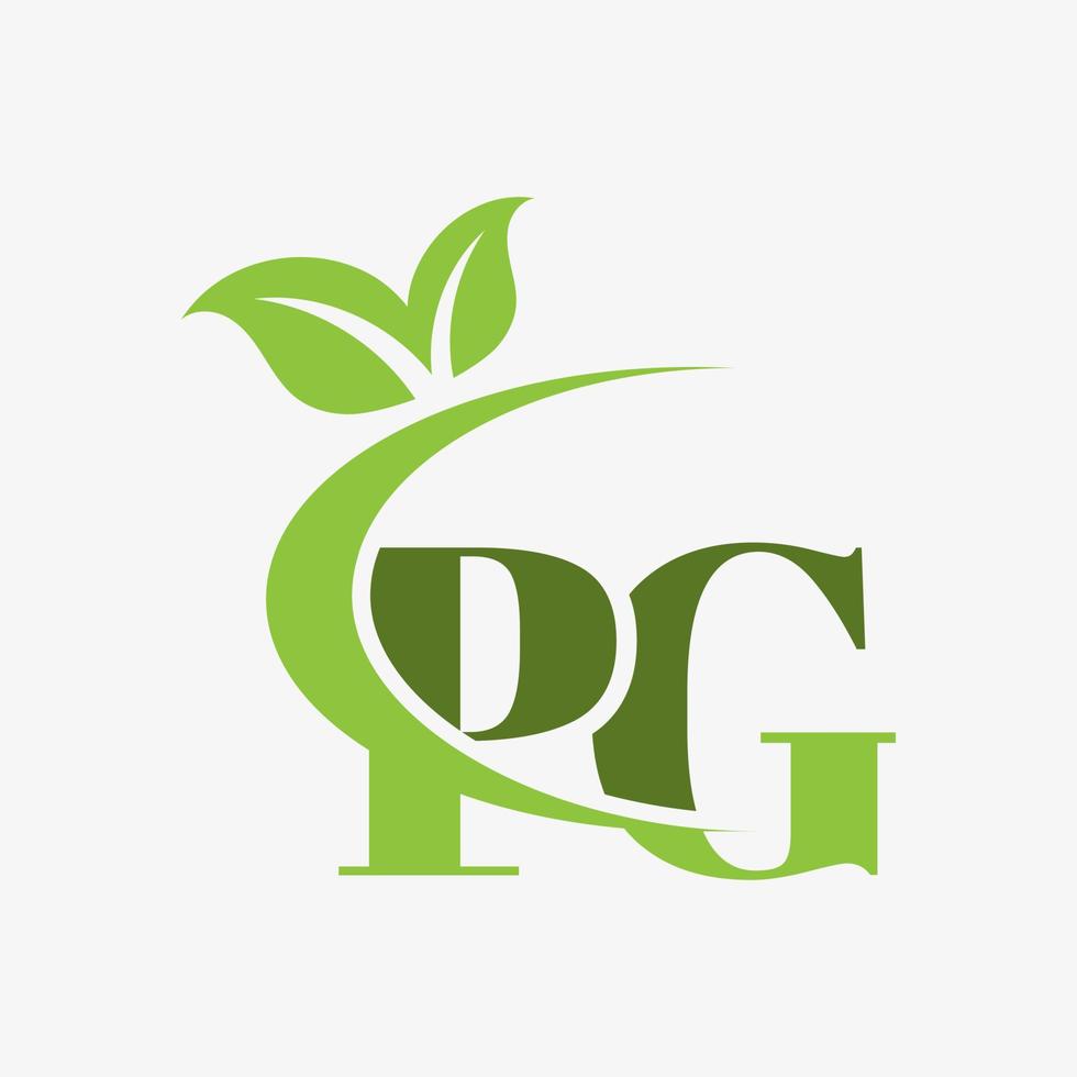 pg lettera logo con swoosh le foglie icona vettore. vettore