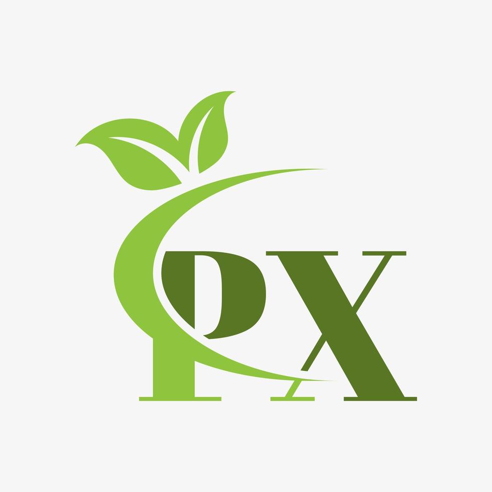 px lettera logo con swoosh le foglie icona vettore. vettore