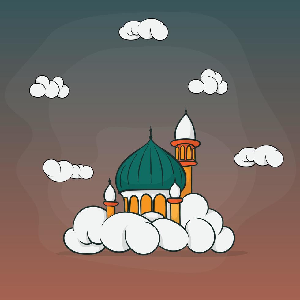 moschea con nube vettore illustrazione nel cartone animato design per Ramadan modello