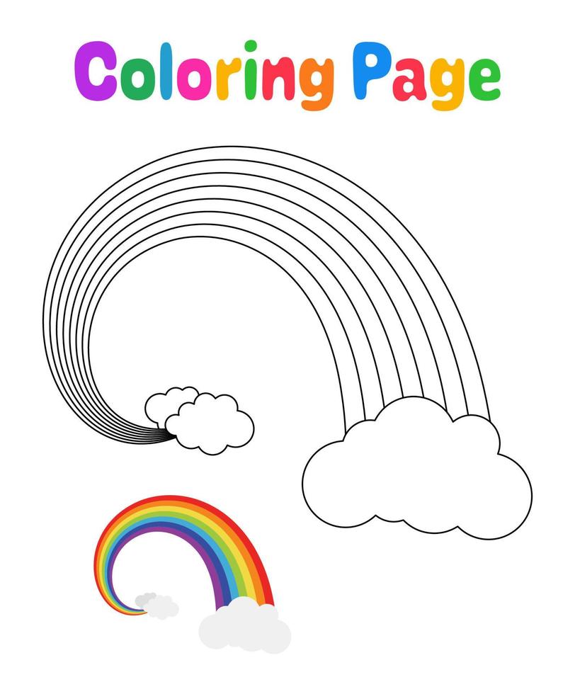 colorazione pagina con arcobaleno per bambini vettore