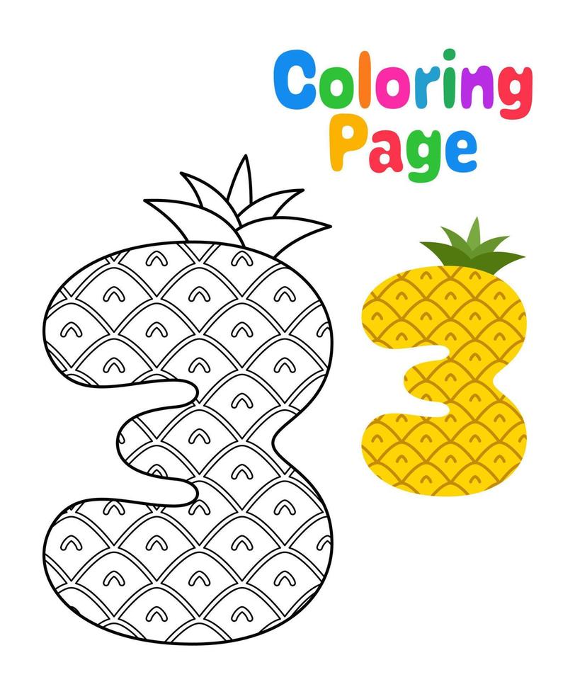 colorazione pagina con numero 3 per bambini vettore