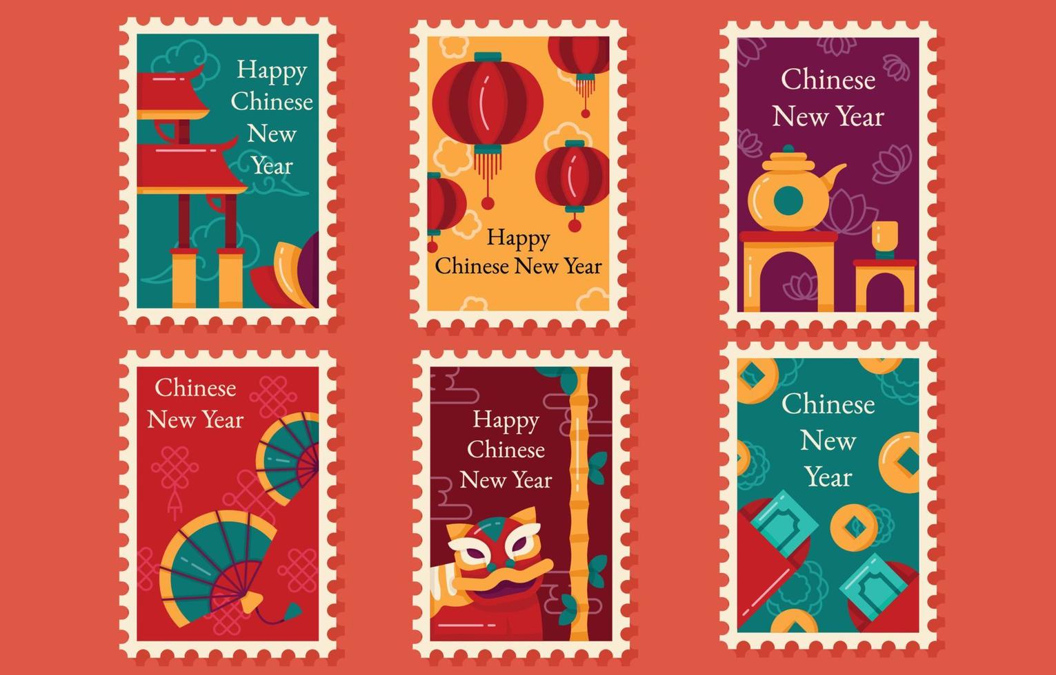 Cinese nuovo anno francobollo adesivi vettore