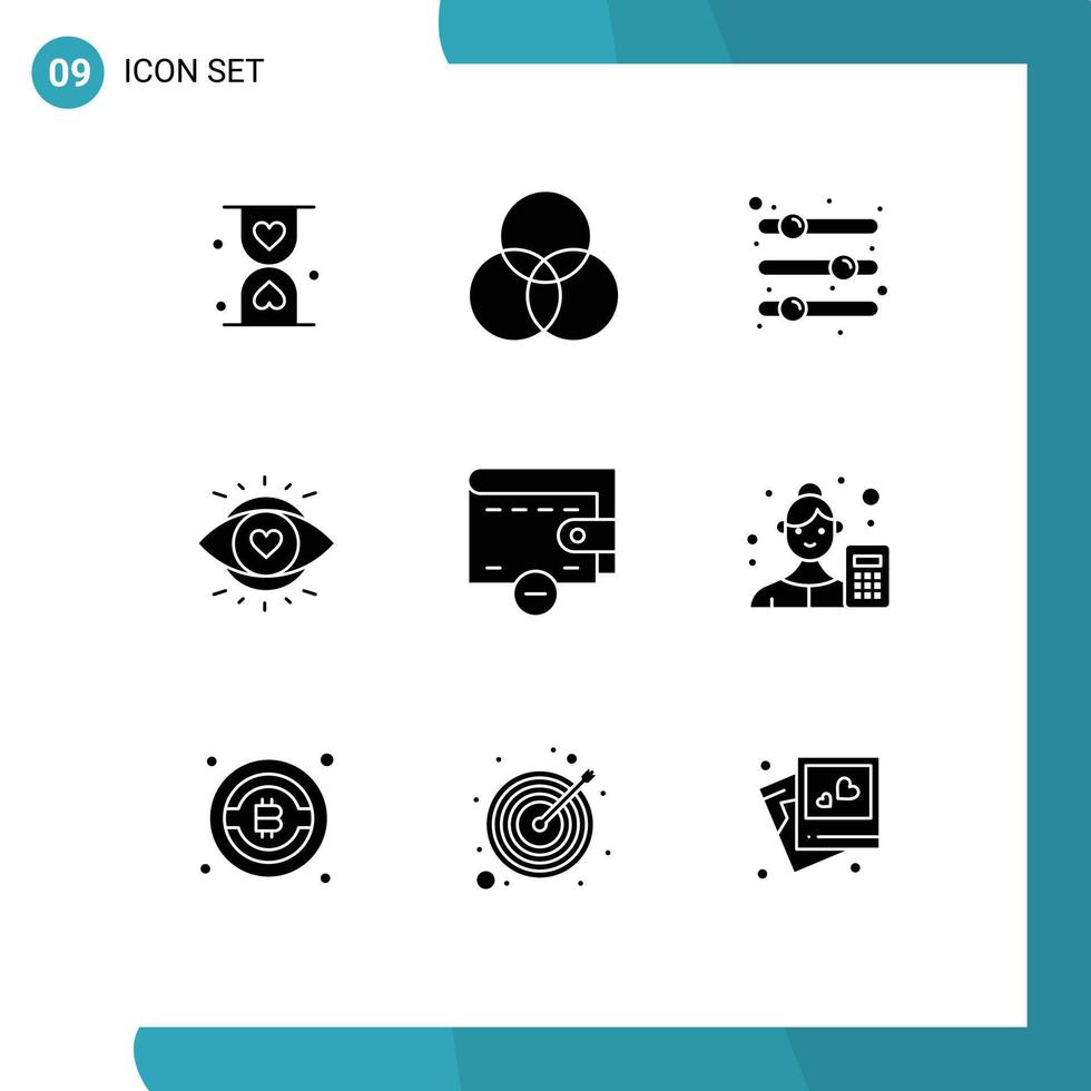 9 utente interfaccia solido glifo imballare di moderno segni e simboli di leggero occhi design occhio preferenza modificabile vettore design elementi
