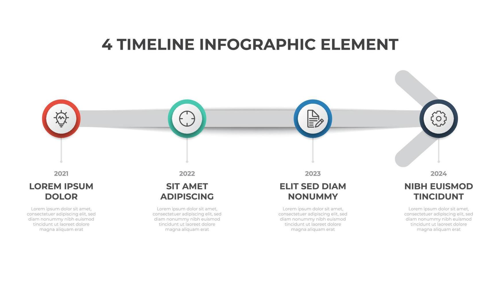 Infografica elemento vettore con 4 opzioni, elenco, e freccia, può essere Usato per sequenza temporale, flusso di lavoro, processi diagramma, presentazione, eccetera.