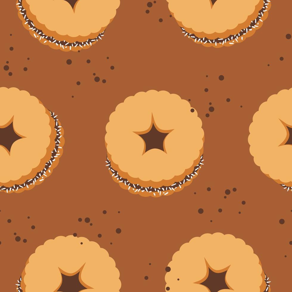 latino americano tradizionale alfajores biscotto senza soluzione di continuità modello. carino decorazione per confezione modello copertina menù cartolina. dolce Sandwich biscotto con latte marmellata. vettore illustrazione.